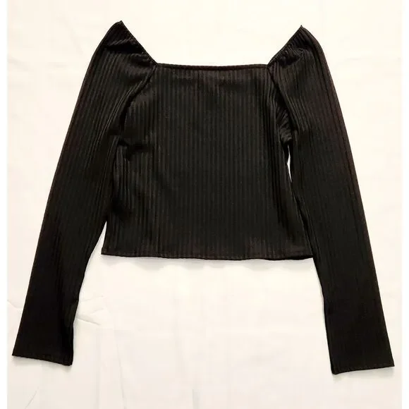 NWT Madewell Ribbed Square-Neck True Black Long-Sleeve Tee Size XXL - Picture 5 of 7